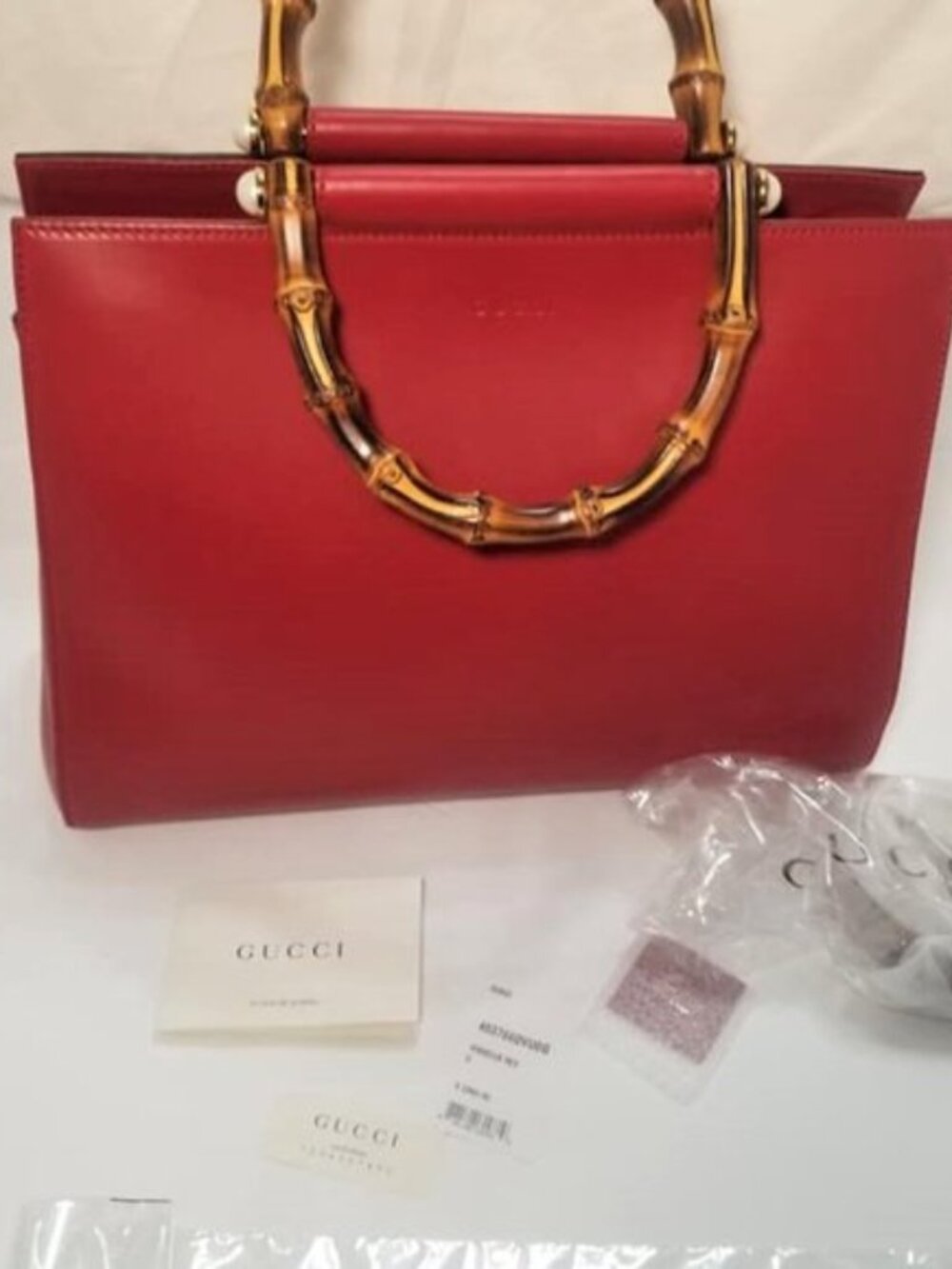 GUCCI Authentic Brand New Large Nymphaea Bamboo Top Handle Bag